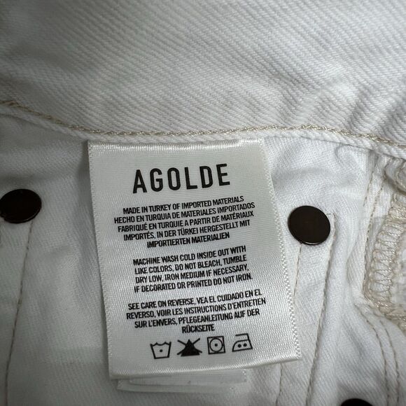 Agolde Parker Long Sz 22 Shorts Cut Off Pannacotta White Wash Distressed - Picture 5 of 7